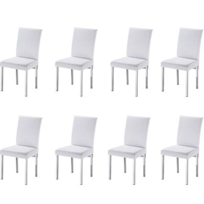 Kit 8 Cadeiras Para Sala De Jantar-Assento Sintético Branco