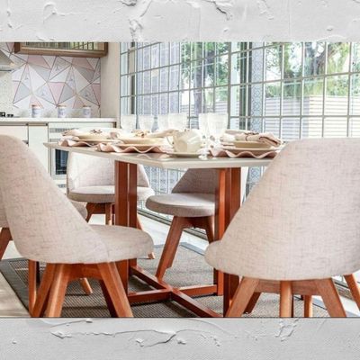Cadeira Giratória Para Sala De Jantar-Tecido Linho Bege