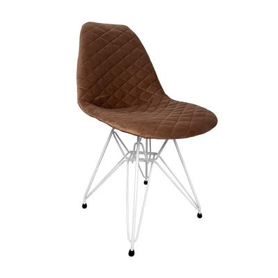 Kit 6 Cadeiras Jantar Estofadas Caramelo Eiffel Eames Base Ferro Branco - Cor: Caramelo