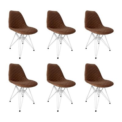 Kit 6 Cadeiras Jantar Estofadas Caramelo Eiffel Eames Base Ferro Branco - Cor: Caramelo