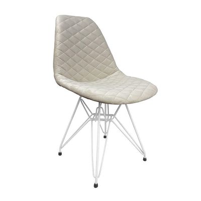 Kit 6 Cadeiras Jantar Estofadas Nude Eiffel Eames Base Ferro Branco - Cor: Nude