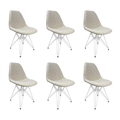 Kit 6 Cadeiras Jantar Estofadas Nude Eiffel Eames Base Ferro Branco - Cor: Nude