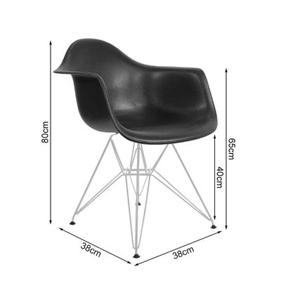 Kit 6 Poltronas Eames Eiffel Preta Com Braço Daw Ferro Branco - Cor: Branco