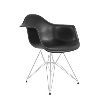 Kit 6 Poltronas Eames Eiffel Preta Com Braço Daw Ferro Branco - Cor: Branco