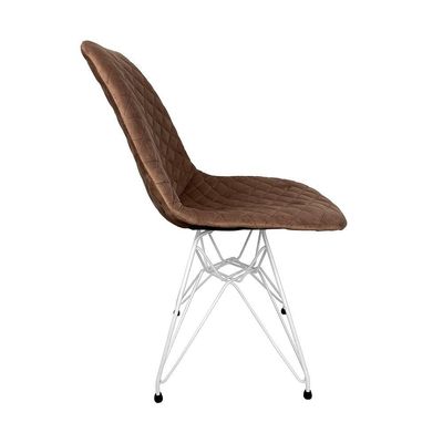 Cadeira Jantar Estofada Caramelo Eiffel Base Ferro Branco Cor: Caramelo