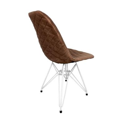 Cadeira Jantar Estofada Caramelo Eiffel Base Ferro Branco Cor: Caramelo