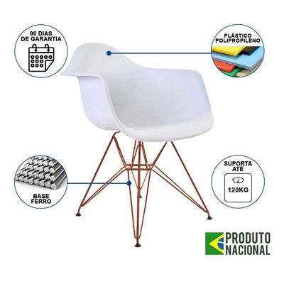 Kit 4 Poltronas Eiffel Eames Brancas Com Braço Daw Em Ferro Cobre - Cor: Preto