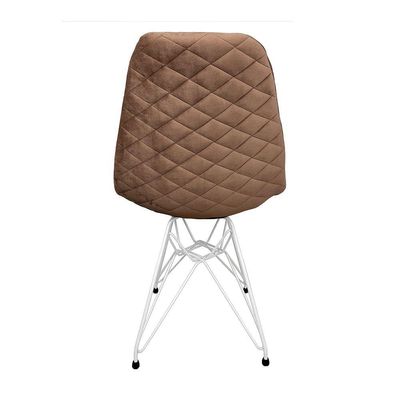 Cadeira Jantar Estofada Caramelo Eiffel Base Ferro Branco Cor: Caramelo