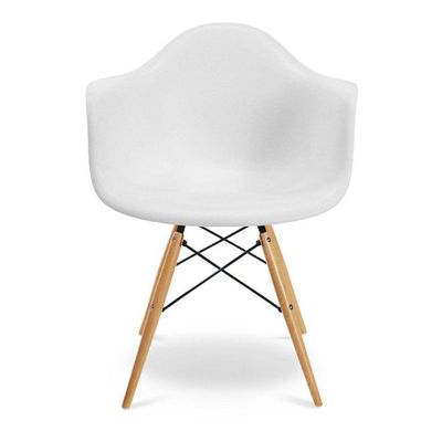 Kit 6 Poltronas Eames De Madeira Com Braço Daw Com Assento Branco - Cor: Branco