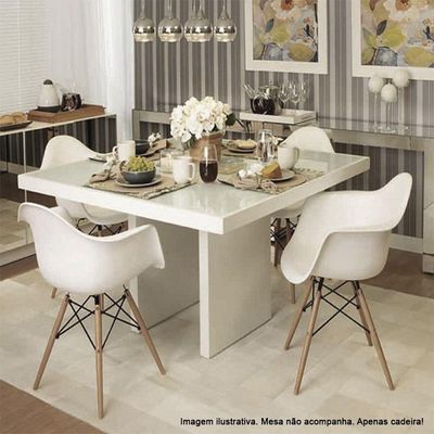 Kit 6 Poltronas Eames De Madeira Com Braço Daw Com Assento Branco - Cor: Branco