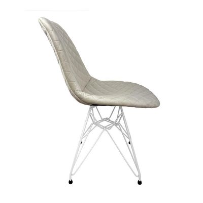 Cadeira Jantar Estofada Nude Eiffel Base Ferro Branco Cor: Nude