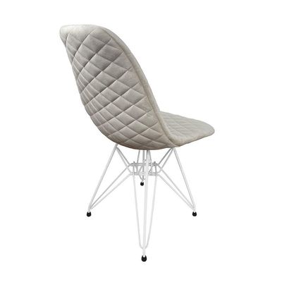 Cadeira Jantar Estofada Nude Eiffel Base Ferro Branco Cor: Nude