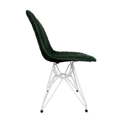 Cadeira Jantar Estofada Verde Eiffel Base Ferro Branco Cor: Verde