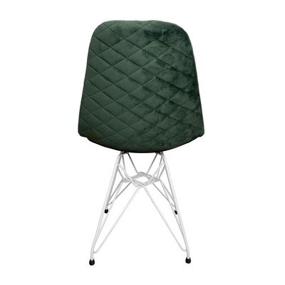 Kit 6 Cadeiras Jantar Estofadas Verde Eiffel Eames Base Ferro Branco - Cor: Verde