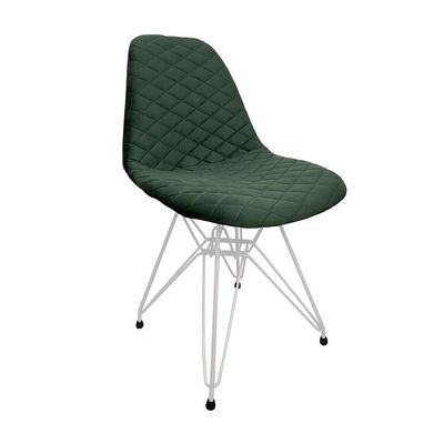 Kit 6 Cadeiras Jantar Estofadas Verde Eiffel Eames Base Ferro Branco - Cor: Verde