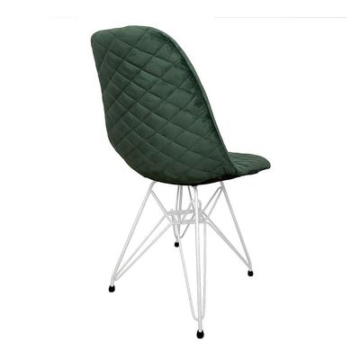 Kit 6 Cadeiras Jantar Estofadas Verde Eiffel Eames Base Ferro Branco - Cor: Verde