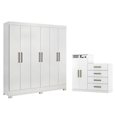 Conjunto Quarto Guarda Roupa E Comoda Ferrara Branco