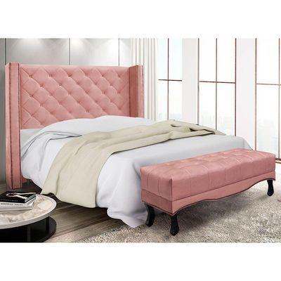 Kit Cabeceira E Calçadeira King 1,95M Rosa