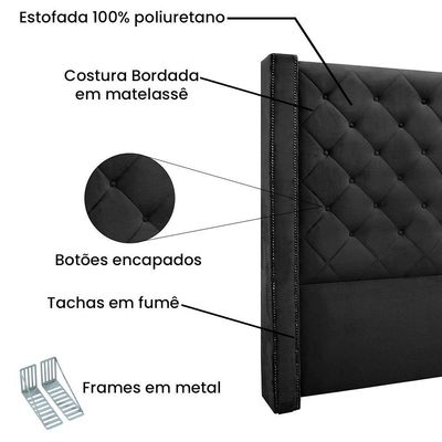 Kit Cabeceira E Calçadeira Queen 1,60M Preto