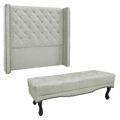 Kit Cabeceira E Calçadeira King 1,95M Cinza Prata