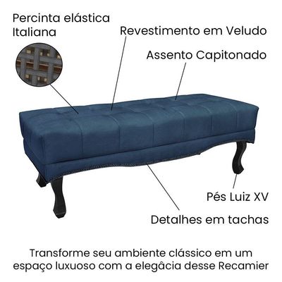 Kit Cabeceira E Calçadeira Queen 1,60M Azul Marinho