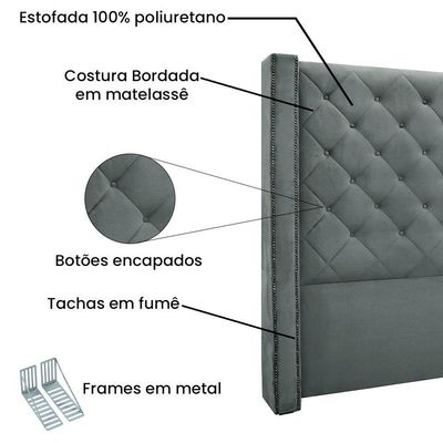 Kit Cabeceira E Calçadeira King 1,95M Cinza Grafite