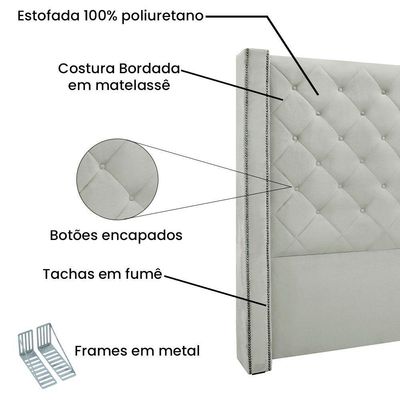 Kit Cabeceira E Calçadeira Casal 1,40M Cinza Prata