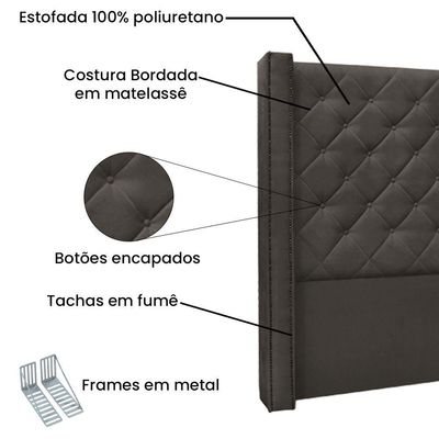 Kit Cabeceira E Calçadeira Recamier Casal 1,40M Suede Cinza