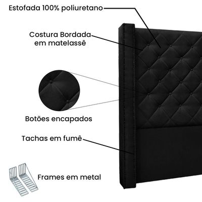 Kit Cabeceira E Calçadeira Recamier Queen 1,60M Suede Preto