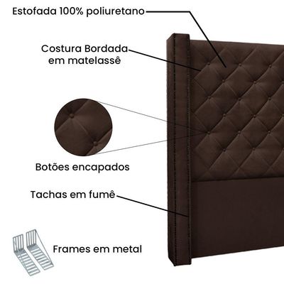 Kit Cabeceira E Calçadeira Recamier Queen 1,60M Marrom Café