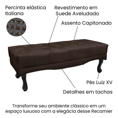 Kit Cabeceira E Calçadeira Recamier Casal 1,40M Marrom Café