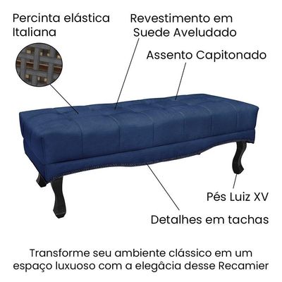 Kit Cabeceira E Calçadeira Recamier Queen 1,60M Azul Marinho
