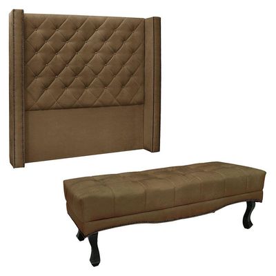 Kit Cabeceira E Calçadeira Recamier Solteiro 0,90M Caramelo