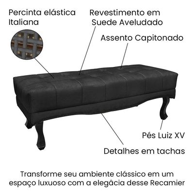 Kit Cabeceira E Calçadeira Recamier Solteiro 0,90M Preto