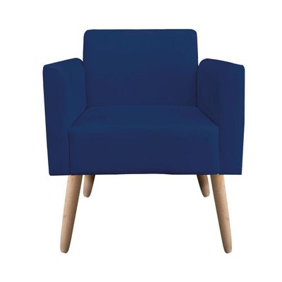Poltrona Marisa Suede Azul Marinho Pés Palito Natural