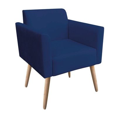 Poltrona Marisa Suede Azul Marinho Pés Palito Natural