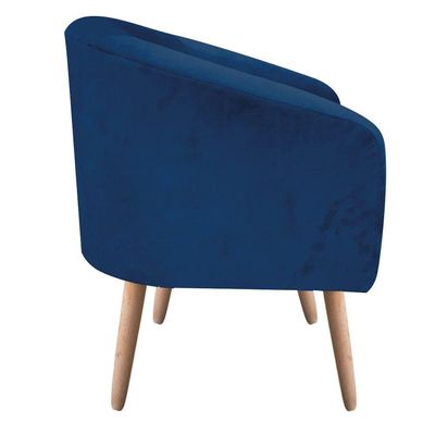 Poltrona Stella Suede Azul Marinho Pés Palito Natural