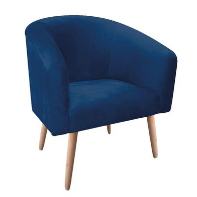 Poltrona Stella Suede Azul Marinho Pés Palito Natural