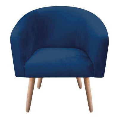Poltrona Stella Suede Azul Marinho Pés Palito Natural