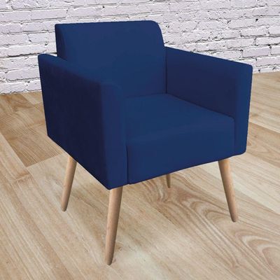 Poltrona Marisa Suede Azul Marinho Pés Palito Natural