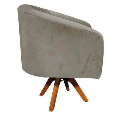 Poltrona Giratória Stella Suede Marrom Rato Base Madeira