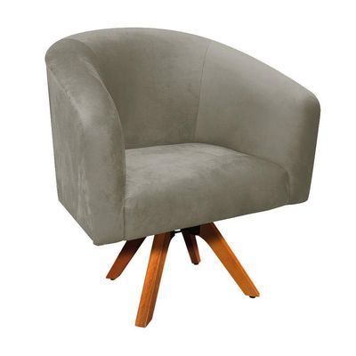 Poltrona Giratória Stella Suede Marrom Rato Base Madeira