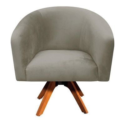 Poltrona Giratória Stella Suede Marrom Rato Base Madeira