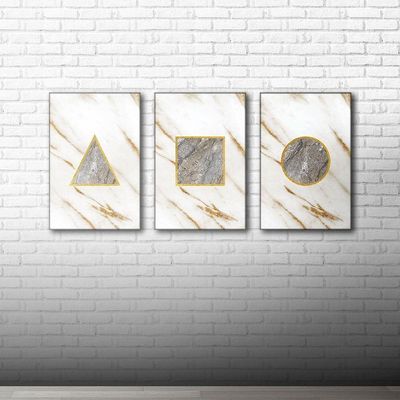 Kit Placas Quadros Decorativos 3 Pçs Mdf 20x30 Forma Mármore