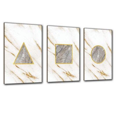 Kit Placas Quadros Decorativos 3 Pçs Mdf 20x30 Forma Mármore