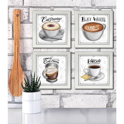 Quadro Decorativo Café Expresso Padaria Cozinha 12X12Cm 2 Titulo Moldura Branca