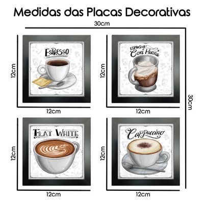 Quadro Decorativo Café Expresso Padaria Cozinha 12X12Cm 2 Titulo Moldura Preta