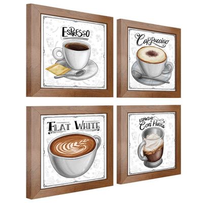 Quadro Decorativo Café Expresso Padaria Cozinha 12X12Cm 2 Titulo Moldura Ocre