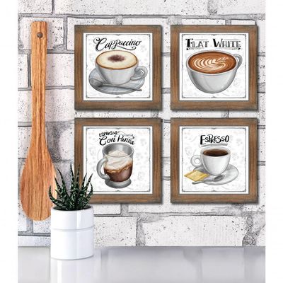 Quadro Decorativo Café Expresso Padaria Cozinha 12X12Cm 2 Titulo Moldura Ypê