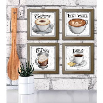 Quadro Decorativo Café Expresso Padaria Cozinha 12X12Cm 2 Titulo Moldura Madeira